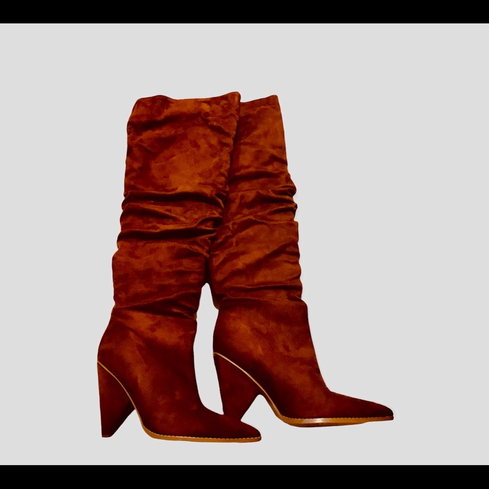 Pointed Toe Over The Knee High Heel Boots Chocolate - Picture 7 of 12